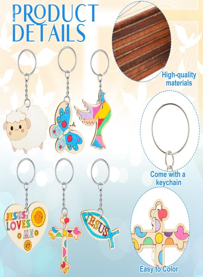 Blueweenly 24 Pcs Jesus Wood Religious Keychains Craft Kit DIY Christian Wood Keychain Craft Color Your Own Wooden Keychain for Art Activities Party Decoration Birthday Gift - Image 3